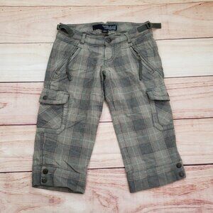 VTG Guess Capri Pants Womens 24 Brown Gray Plaid Cropped Cargo Adjustable Y2K
